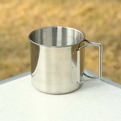 Stainless Steel Camping Cup 250/350/500Ml Portable Carabiner Cups Outdoor Water Cup Mug with Foldable Handle Kitchen Drinkware