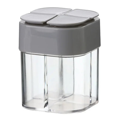 4 in 1 Camping Seasoning Jar with Lid Transparent Spice Dispenser 4 Compartment Outdoor Cooking Barbecue Salt and Pepper Shaker