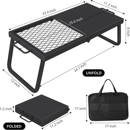 Folding Campfire Grill, Heavy Duty Steel Mesh Grate, Portable Camping Grates over Fire Pit, Camp Fire Cooking, Grilling Rack