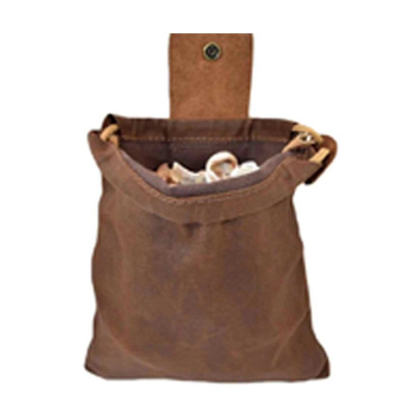 Waxed Canvas Foraging Pouch Collapsible Leather Outdoor Waist Belt Pocket with Drawstring for Hiking Beachcombing