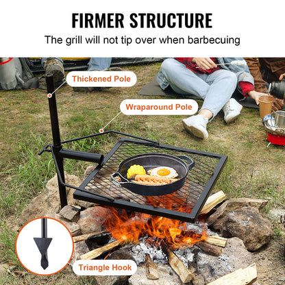 VEVOR Swivel Campfire Grill, Fire Pit Grill Grate over Fire Pits, Heavy Duty Steel Grill Grates, 360Adjustable Open Fire Outdoor Cooking Equipment, Portable Camp Fire Racks for Camping Outdoor BBQ
