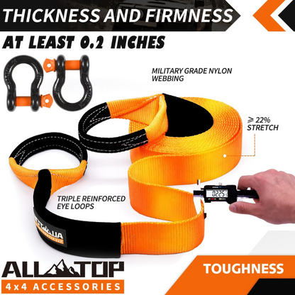 Heavy Duty Tow Strap Recovery Kit: 3 Inch X 20Ft (35,000Lbs) 100% Nylon and 22% Elongation Snatch Strap + 3/4 Heavy Duty D Ring Shackles (2Pcs) + Storage Bag