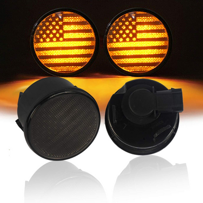 American Flag Turn Lights Smoked Amber LED Indicator Blinker for Jeep Wrangler JK & Unlimited 2007-2018 - US Flag
