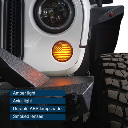 American Flag Turn Lights Smoked Amber LED Indicator Blinker for Jeep Wrangler JK & Unlimited 2007-2018 - US Flag