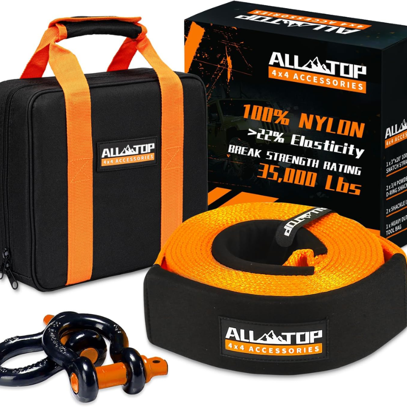 Heavy Duty Tow Strap Recovery Kit: 3 Inch X 20Ft (35,000Lbs) 100% Nylon and 22% Elongation Snatch Strap + 3/4 Heavy Duty D Ring Shackles (2Pcs) + Storage Bag