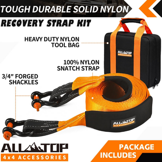 Heavy Duty Tow Strap Recovery Kit: 3 Inch X 20Ft (35,000Lbs) 100% Nylon and 22% Elongation Snatch Strap + 3/4 Heavy Duty D Ring Shackles (2Pcs) + Storage Bag