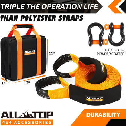 Heavy Duty Tow Strap Recovery Kit: 3 Inch X 20Ft (35,000Lbs) 100% Nylon and 22% Elongation Snatch Strap + 3/4 Heavy Duty D Ring Shackles (2Pcs) + Storage Bag