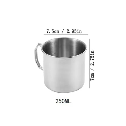 Stainless Steel Camping Cup 250/350/500Ml Portable Carabiner Cups Outdoor Water Cup Mug with Foldable Handle Kitchen Drinkware