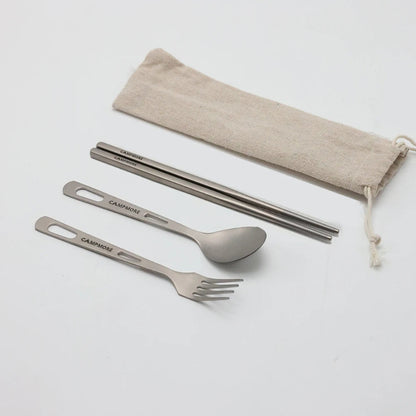 Titanium Tableware Ultralight Outdoor Portable Knife Fork Spoon Cutlery Camping Equipment Family Hiking Travel Flatware Set