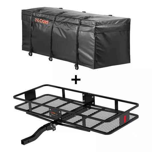 500 Lbs. Capacity 60 In. X 24 In. Black Steel Basket Hitch Cargo Carrier (Folding 2 In. Shank) and Vinyl Bag Combo Kit