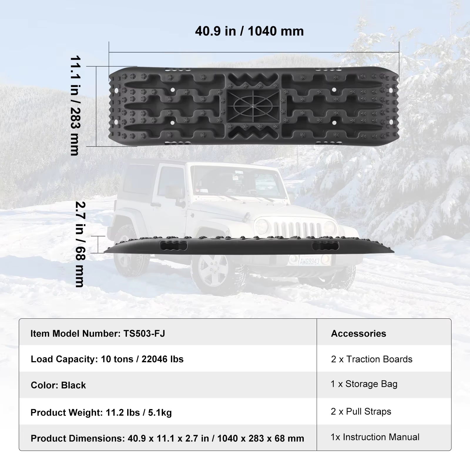 10 TON Traction Boards with PP Material Recovery Boards for Off-Road Vehicle Car Pickup SUV RV Pair Tire Traction Mats
