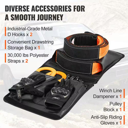Off-Road Recovery Kit, 30000 Lbs. Tow Straps, 44092 Lbs. D-Ring Shackles, 3 In. X 30 Ft., Heavy Duty Winch Recovery Kit