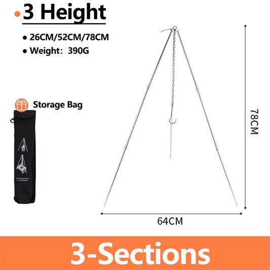 Camping Campfire Tripod for Hanging Pot Outdoor Cookware Picnic Cooking Pot Grill Rack Barbecue Support Aluminum Alloy Tripod