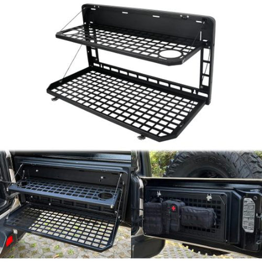 2-Tier Tailgate Table Rear Foldable Storage Cargo Rack Outdoor Camping Desk for 2007-2022 Jeep Wrangler JK&JL 4 Door