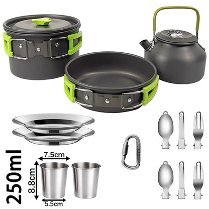 Camping Cooking Set Camping Cookware Travel Tableware Outdoor Picnic Set Teapot for 2-3 Peaple Non-Stick Pots Assorted Sets