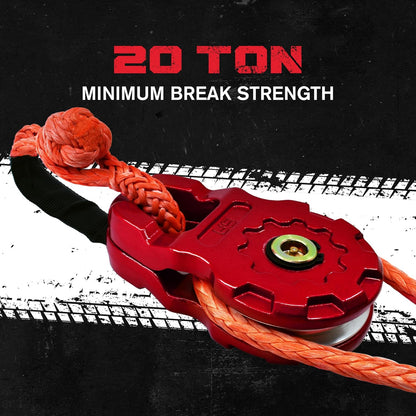 Gearamerica Ultra Snatch Block Pulley Black, 20T Mbs, Aluminum Winch Pulley for Synthetic Rope & Soft Shackles, Snatch Rigging Block for Off-Road Use - 20 Ton, Red