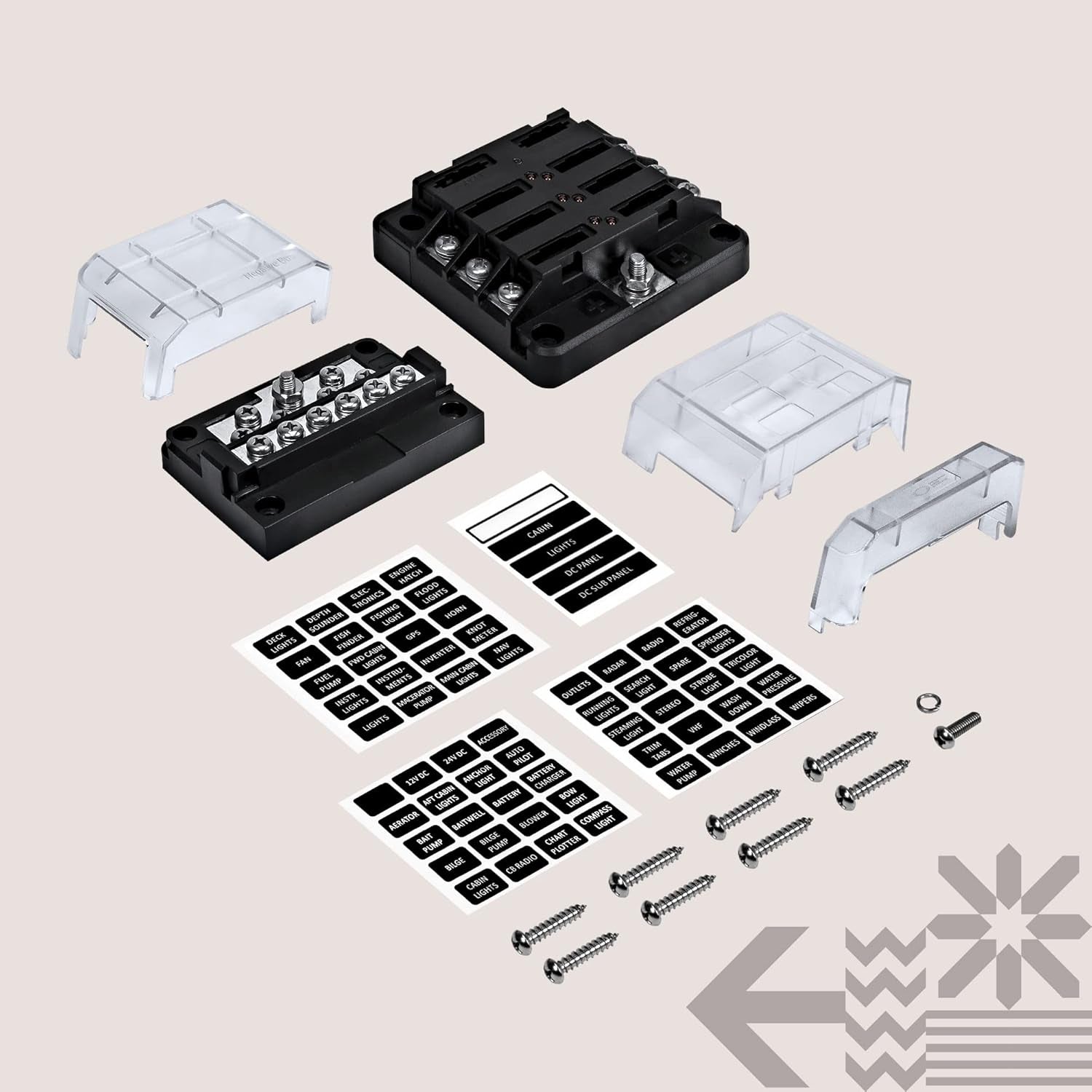 True Mods 6 Way Fuse Box with 12 Ground Negative Busbar for Automotive [12V - 32V DC] [100 Amp Max] [Modular Design] [ATC/ATO Fuses] [LED Indicator] Auto Marine Ground Fuse Block