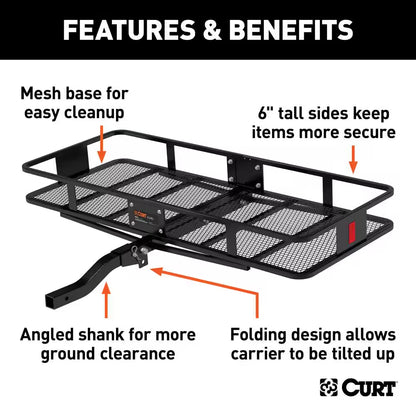 500 Lbs. Capacity 60 In. X 24 In. Black Steel Basket Hitch Cargo Carrier (Folding 2 In. Shank) and Vinyl Bag Combo Kit