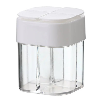4 in 1 Camping Seasoning Jar with Lid Transparent Spice Dispenser 4 Compartment Outdoor Cooking Barbecue Salt and Pepper Shaker