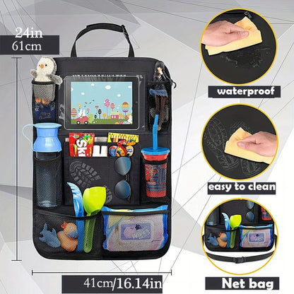 1 Pack Car Seat Organizer,Waterproof Car Storage Back Seat Organizer, 10 Storage Pockets Car Organizers, Heavy Duty Stain Resistant Kick Mats for Kids Truck,Interior,Vehicle