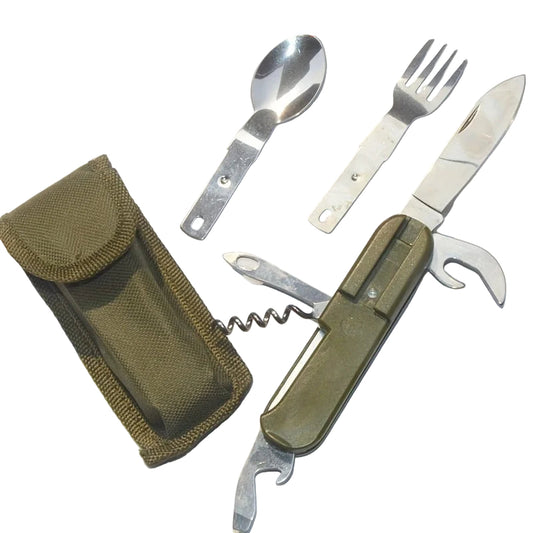 Stainless Steel 7-In-1 Multifunctional Tableware Set for Outdoor Activities - Perfect for Picnics, Camping, Hiking, and Travel