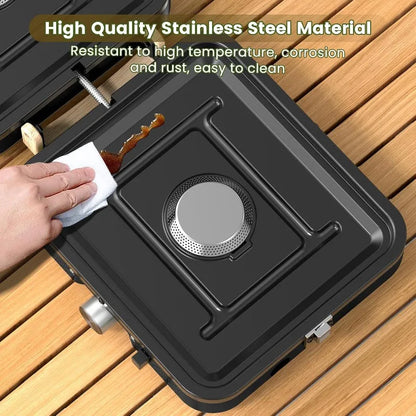 2-Burner Foldable Camping Stove with Griddle (Textured & Smooth) and Carrying Bag, Portable Propane Camp Stove
