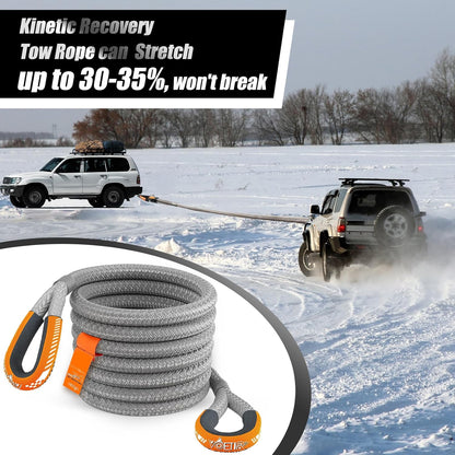 1-1/8'' X 30Ft Kinetic Recovery Rope, 40980Lbs Tow Strap Heavy Duty with 2 Soft Shackles, Offroad Recovery Kit Towing Strap for Trucks, Jeep, Vehicle, UTV, ATV, SUV