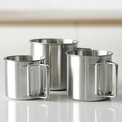 Stainless Steel Camping Cup 250/350/500Ml Portable Carabiner Cups Outdoor Water Cup Mug with Foldable Handle Kitchen Drinkware